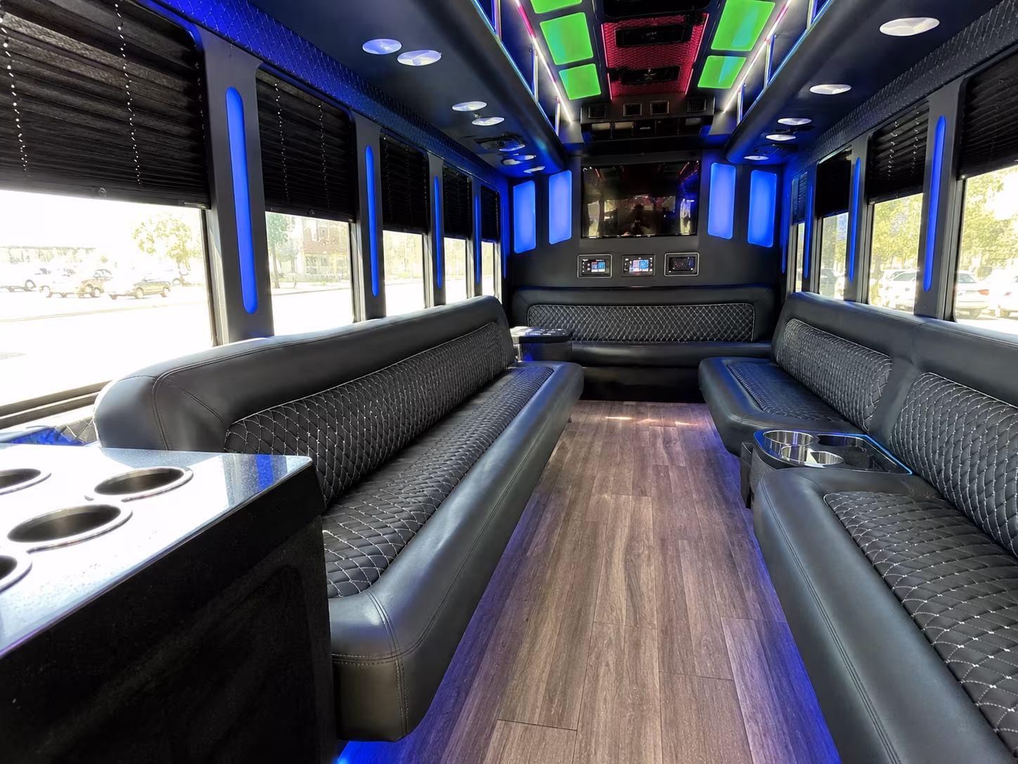 galveston 15 passenger party bus inside
