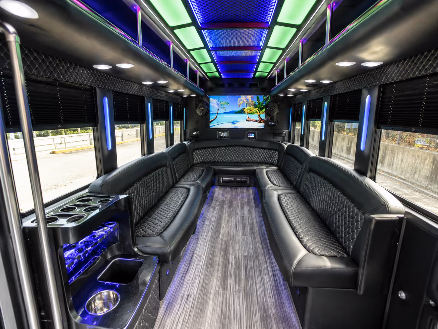 galveston 18 passenger party bus inside