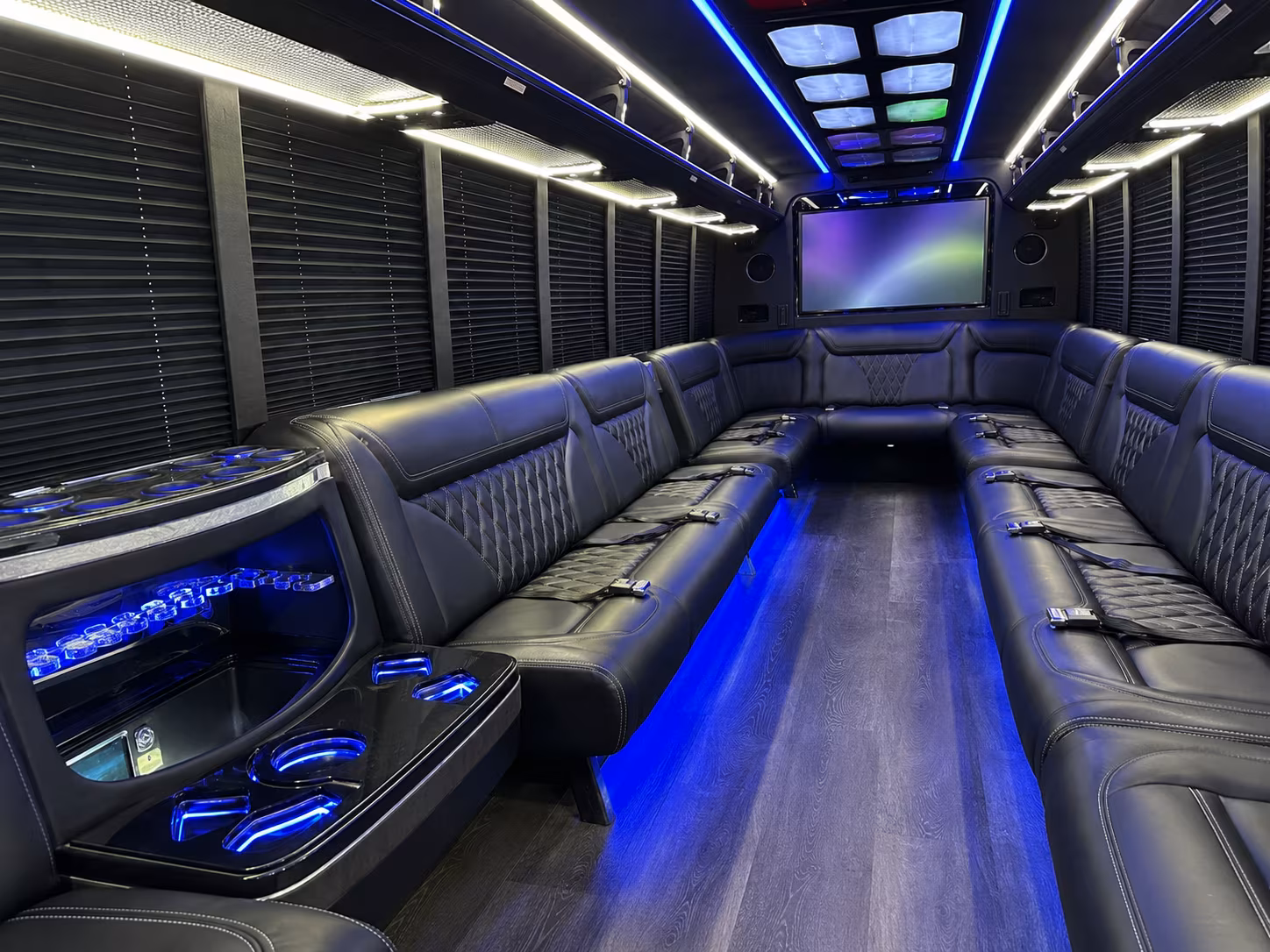 galveston 20 passenger party bus inside